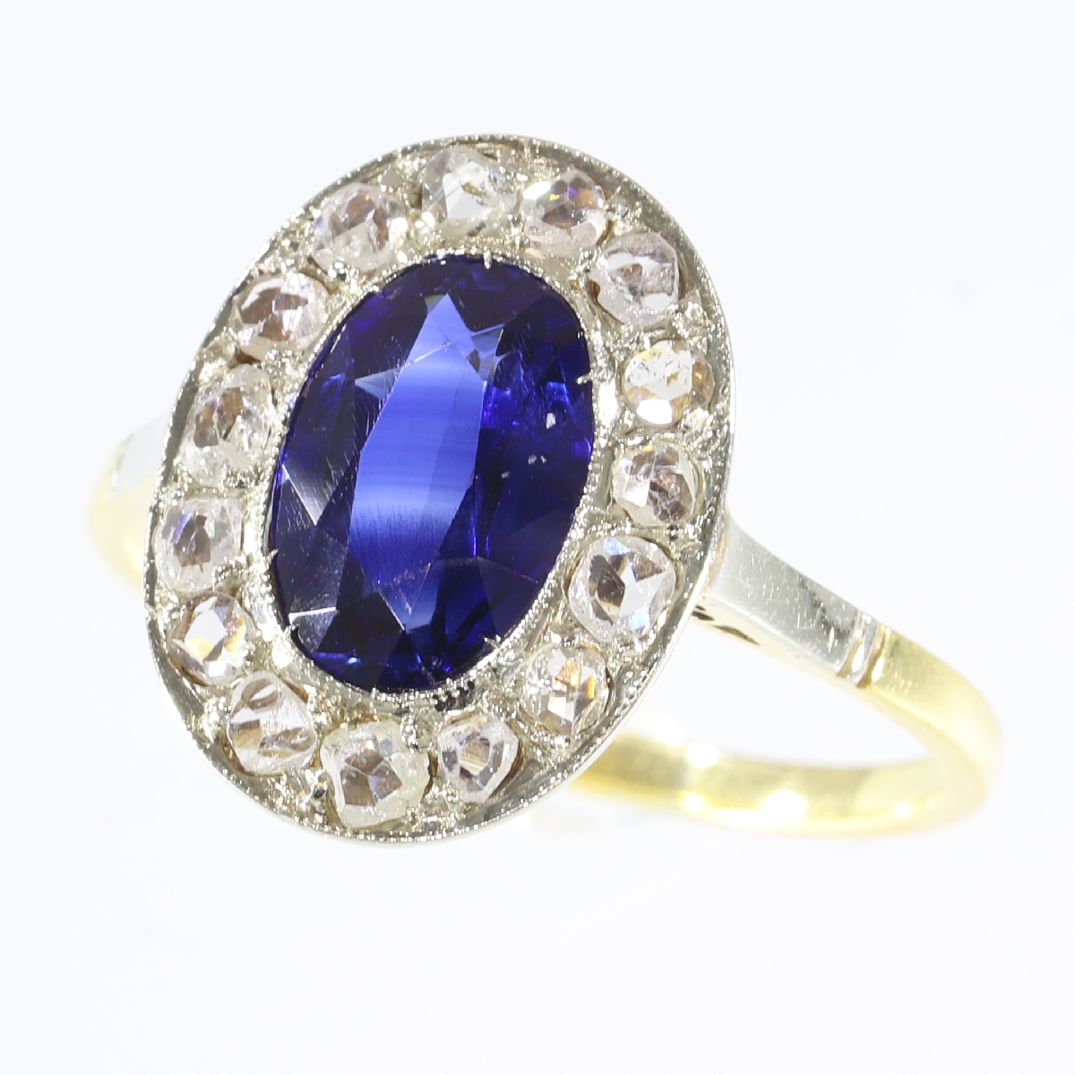 Estate diamond and sapphire anniversary or engagement ring